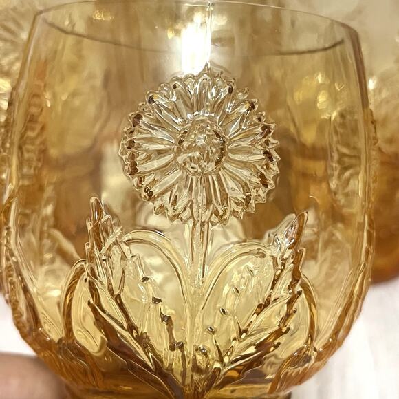 Anthropologie Rare & Retired HELIANTHUS Golden Yellow Daisy Pedestal Goblets 8 - Picture 5 of 10